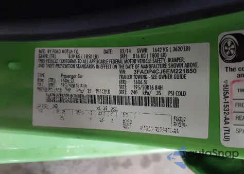 2014 Ford Fiesta Titanium из США, поврежденный, VIN 3FADP4CJ6EM221850